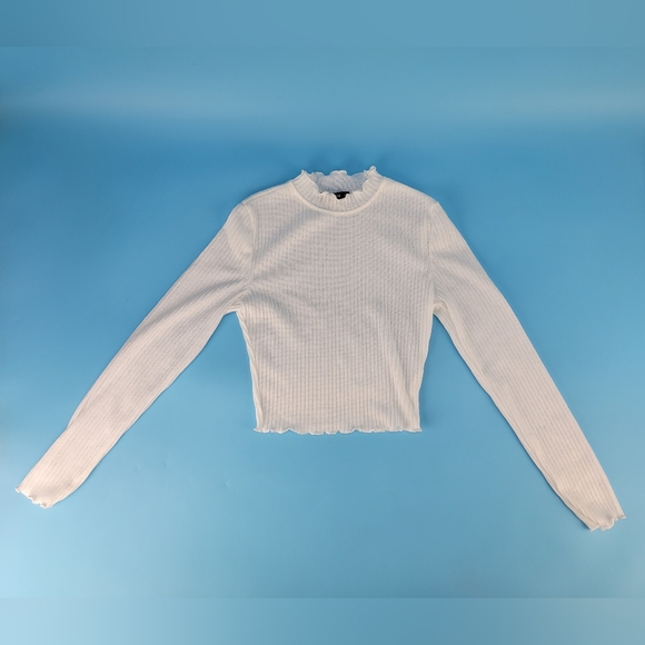 Shein Junior Teens Mock Neck Crop Top Long Sleeve Size Small  White - Picture 2 of 9